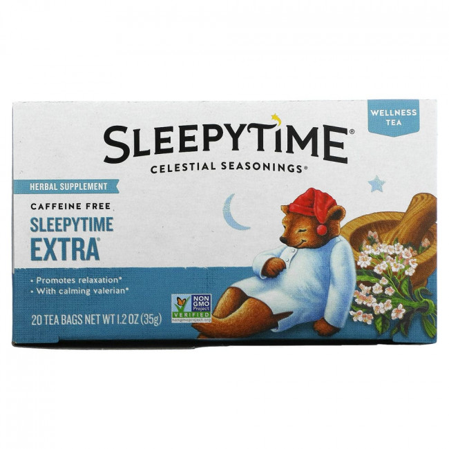Celestial Seasonings, Велнес-чай Sleepytime Extra, без кофеина, 20 чайных пакетиков, 1,2 унции (35 г) Celestial Seasonings, Велнес-чай Sleepytime Extra, без кофеина, 20 чайных пакетиков, 1,2 унции (35 г)