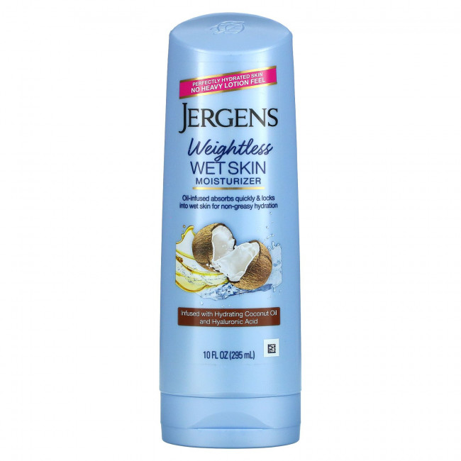 Jergens, Увлажняющее средство Wet Skin Moisturizer для нанесения на влажную кожу, с кокосовым маслом, 295 мл