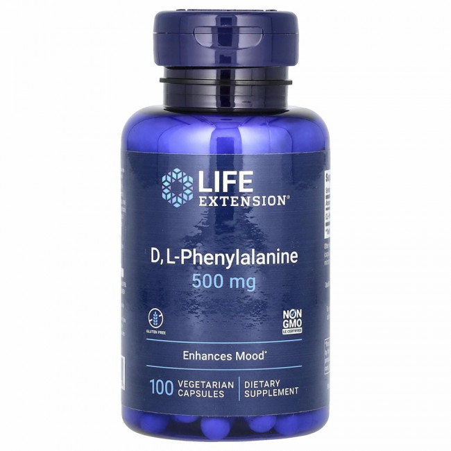 Life Extension, D, L-фенилаланин, 500 мг, 100 вегетарианских капсул