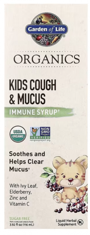 Garden of Life, Mykind Organics, Kids Cough & Mucus, иммунный сироп с листьями плюща, цинком и витамином C, 116 мл (3,92 жидк. Унции) Garden of Life, Mykind Organics, Kids Cough & Mucus, иммунный сироп с листьями плюща, цинком и витамином C, 116 мл (3,92 жидк. Унции)
