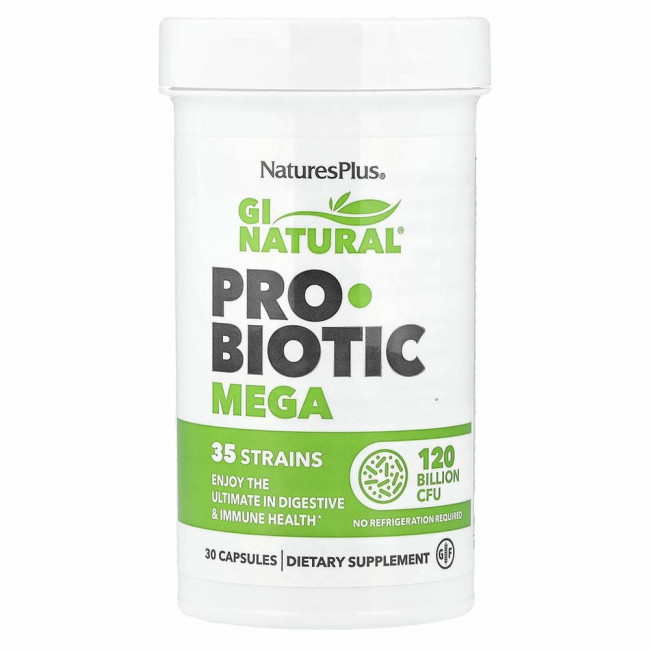 NaturesPlus, GI Natural Probiotic Mega, пробиотики, 120 млрд КОЕ, 30 капсул