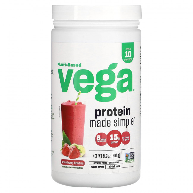 Vega, Plant-Based Protein Made Simple, клубника и банан, 263 г (9,3 унции) Vega, Plant-Based Protein Made Simple, клубника и банан, 263 г (9,3 унции)