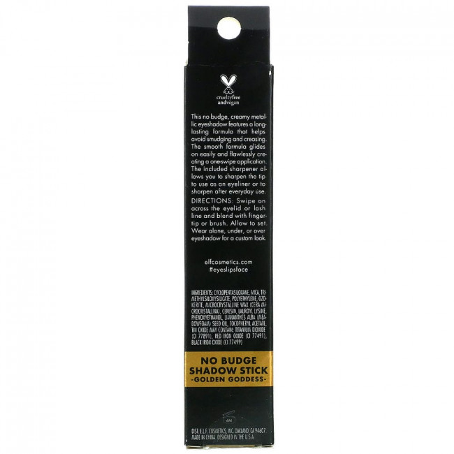 E.L.F., No Budge Shadow Stick, Golden Goddess, 1,6 г (0,05 унции)