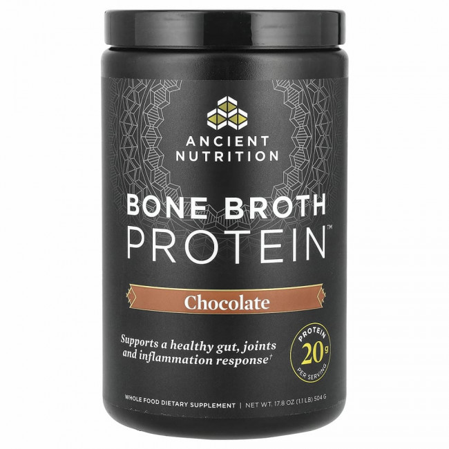 Dr. Axe / Ancient Nutrition, Bone Broth Protein, шоколад, 1,1 фунта (17,8 унции) Dr. Axe / Ancient Nutrition, Bone Broth Protein, шоколад, 1,1 фунта (17,8 унции)