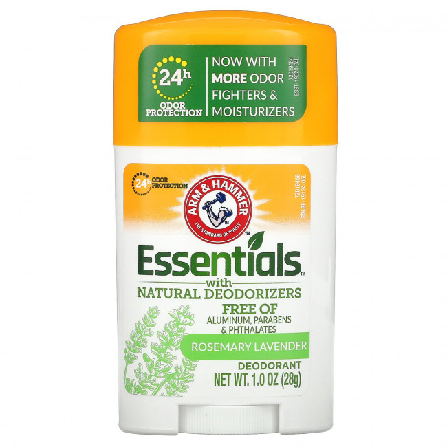 Arm & Hammer, Essentials, дезодорант с натуральными дезодорирующими компонентами, розмарин и лаванда, 28 г (1 унция) Arm & Hammer, Essentials, дезодорант с натуральными дезодорирующими компонентами, розмарин и лаванда, 28 г (1 унция)
