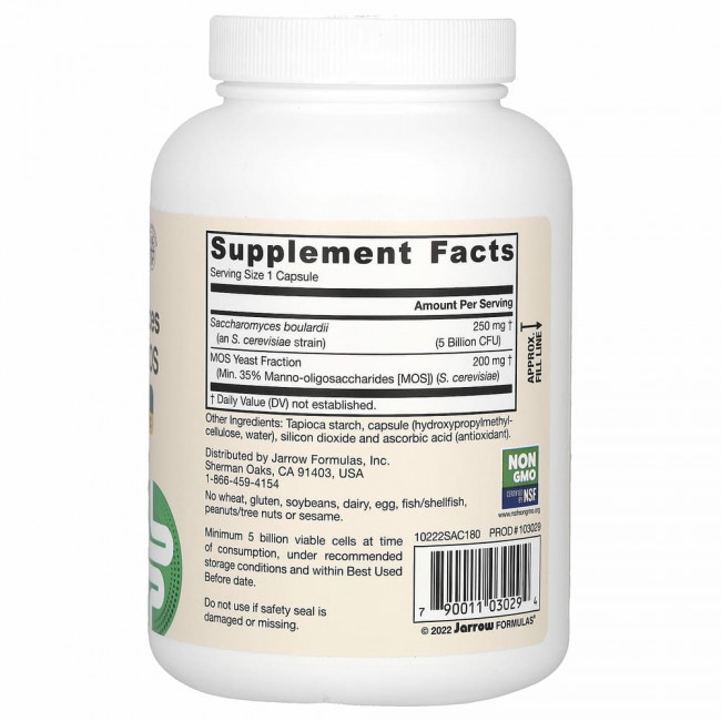 Jarrow Formulas, сахаромицеты Буларди и МОС, 5 млрд, 180 вегетерианских капсул с отсроченным высвобождением