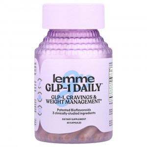 Lemme, GLP-1 Daily™, средство для контроля веса, подавления тяги к еде и сжигания жира, 60 капсул.