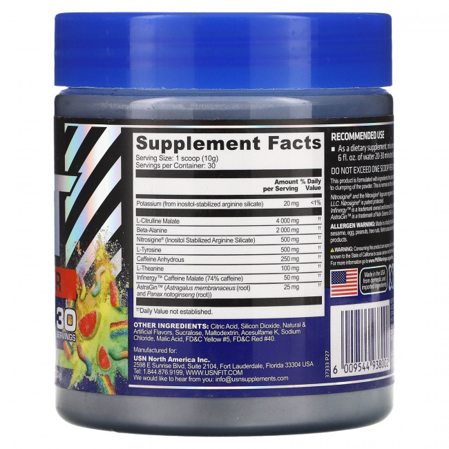USN North America, Inc., All-in-One Explosive Pre-Workout, Sour Candy Craze, 300 г (10,58 унции) USN North America, Inc., All-in-One Explosive Pre-Workout, Sour Candy Craze, 300 г (10,58 унции)