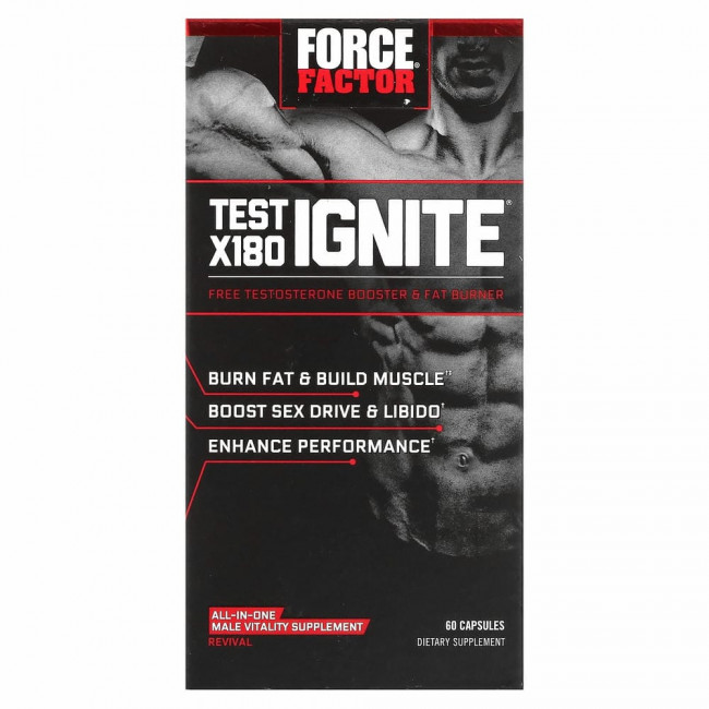 Force Factor, Test X180 Ignite, средство для повышения уровня свободного тестостерона и сжигания жира, 60 капсул Force Factor, Test X180 Ignite, средство для повышения уровня свободного тестостерона и сжигания жира, 60 капсул