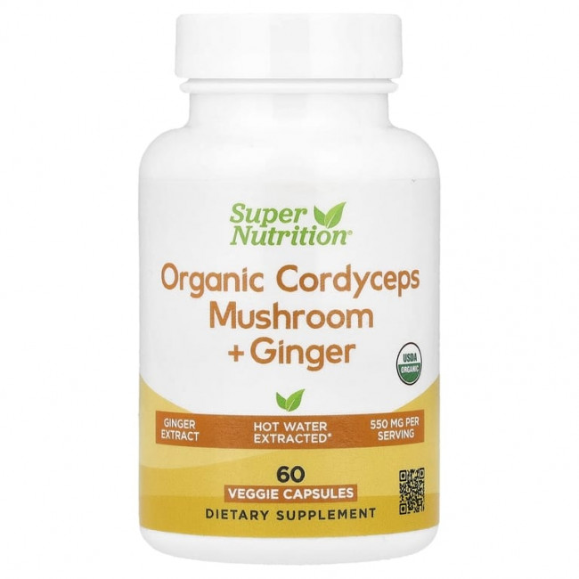 Super Nutrition, органический гриб кордицепс с имбирём, 60 вегетарианских капсул Super Nutrition, органический гриб кордицепс с имбирём, 60 вегетарианских капсул