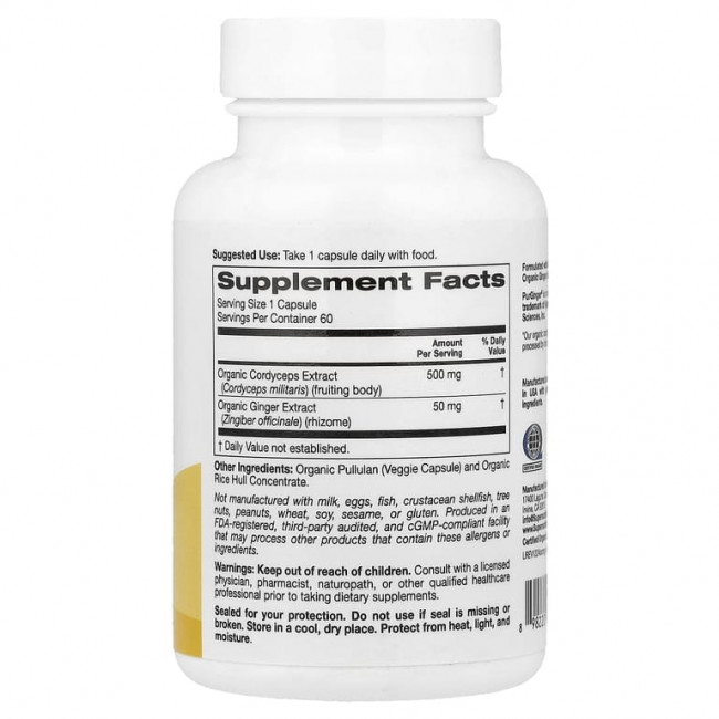 Super Nutrition, органический гриб кордицепс с имбирём, 60 вегетарианских капсул Super Nutrition, органический гриб кордицепс с имбирём, 60 вегетарианских капсул
