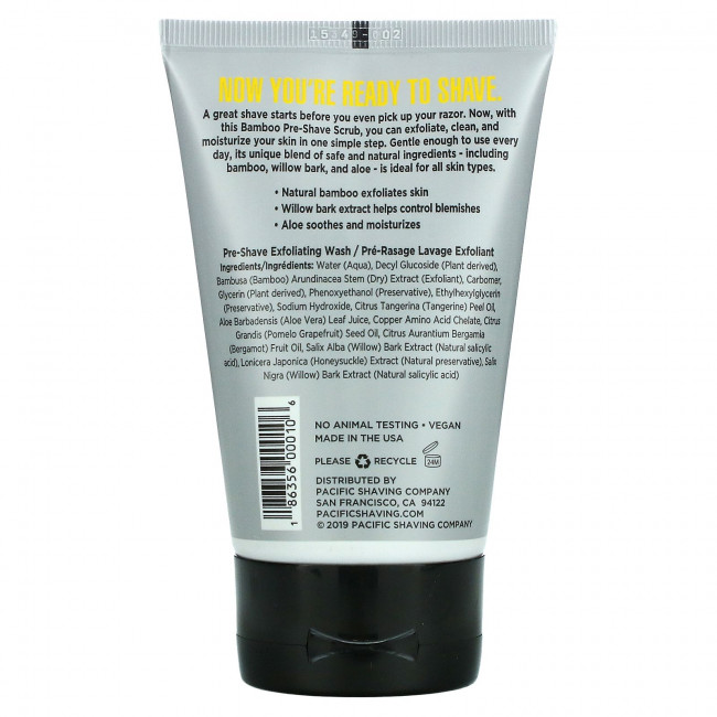 Pacific Shaving Company, Скраб перед бритьем, бамбук, 100 мл (3,4 жидк. Унции)