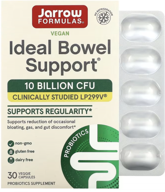 Jarrow Formulas, Ideal Bowel Support, 299v, 10 млрд клеток, 30 растительных капсул