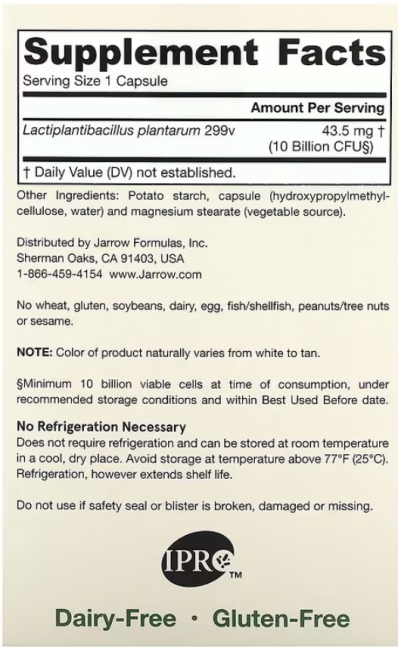 Jarrow Formulas, Ideal Bowel Support, 299v, 10 млрд клеток, 30 растительных капсул