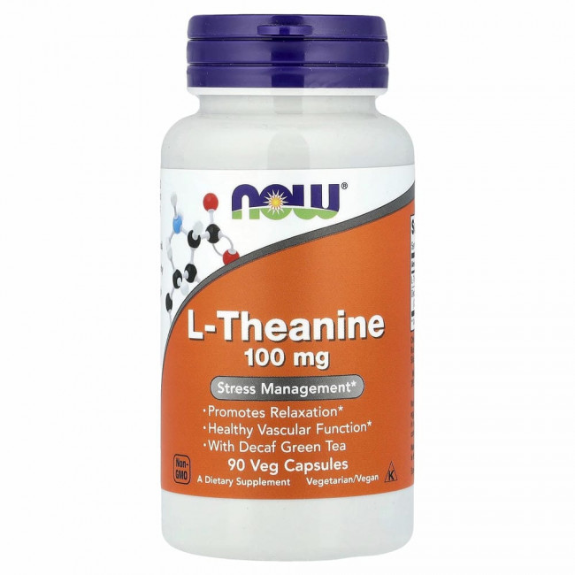 NOW Foods, L-теанин, 100 мг, 90 растительных капсул