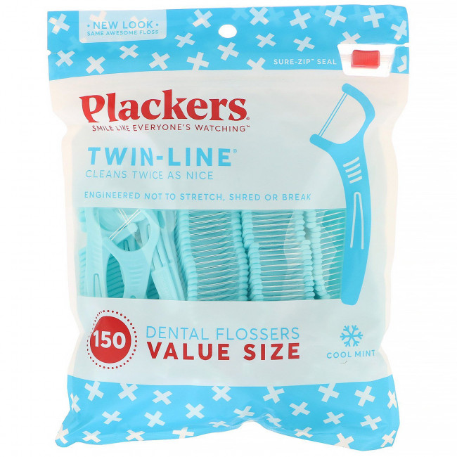Plackers, Twin-Line, зубочистки с нитью, экономичная упаковка, морозная мята, 150 шт. Plackers, Twin-Line, зубочистки с нитью, экономичная упаковка, морозная мята, 150 шт.