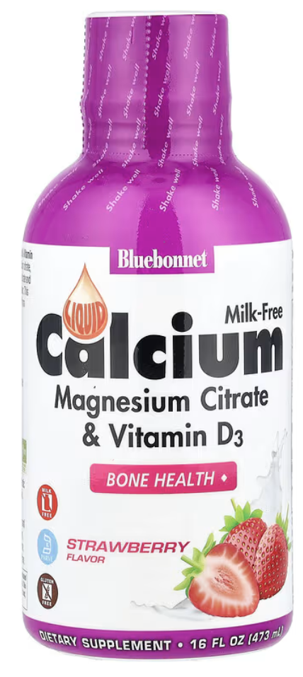 Bluebonnet Nutrition, Жидкий кальций, цитрат магния и витамин D3, с натуральным клубничным ароматизатором, 16 жидких унций (472 мл)