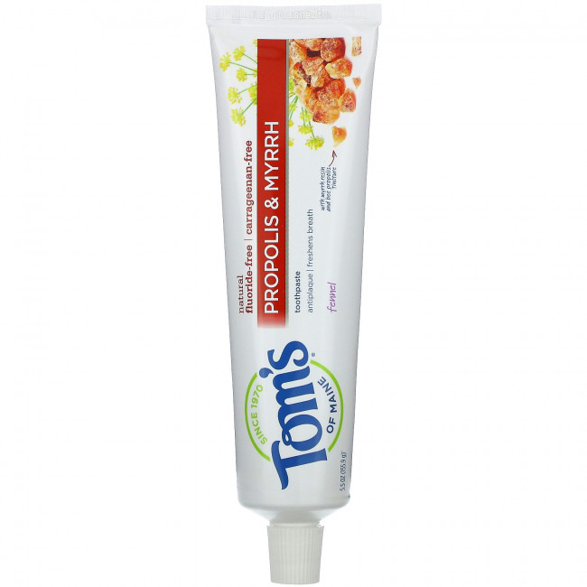 Tom's of Maine, зубная паста против налета с прополисом и миррой, без фторида, фенхель, 155,9 г (5,5 унции) Tom's of Maine, зубная паста против налета с прополисом и миррой, без фторида, фенхель, 155,9 г (5,5 унции)