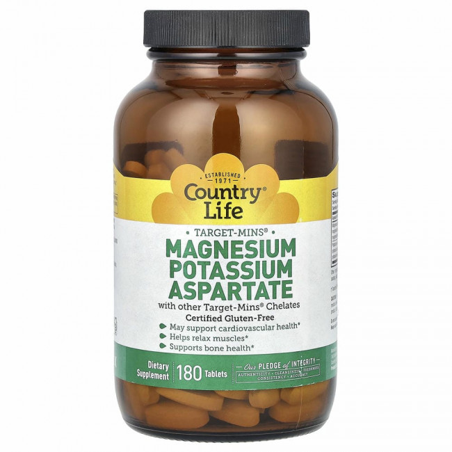 Country Life, Target-Mins, аспартат магния и калия, 180 таблеток