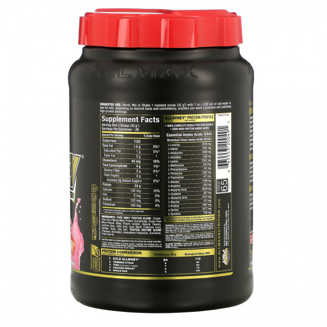 ALLMAX Nutrition, AllWhey Gold, 100% сывороточный белок премиум-качества, со вкусом клубники, 907 г (2 фунта) ALLMAX Nutrition, AllWhey Gold, 100% сывороточный белок премиум-качества, со вкусом клубники, 907 г (2 фунта)