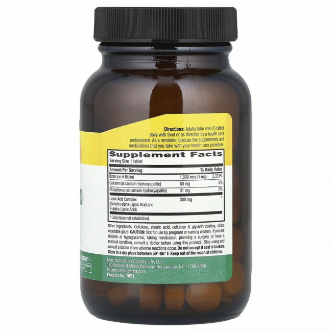 Country Life, Active Lipoic Acid, Time Release, 300 mg, 60 Tablets Country Life, Active Lipoic Acid, Time Release, 300 mg, 60 Tablets