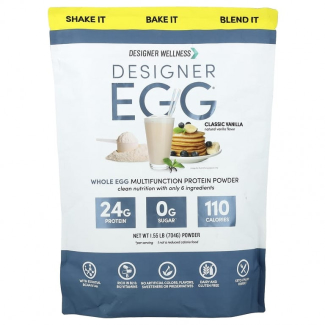 Designer Wellness, Designer Egg®, многофункциональный протеиновый порошок из цельного яйца, классическая ваниль, 704 г (1,55 фунта) Designer Wellness, Designer Egg®, многофункциональный протеиновый порошок из цельного яйца, классическая ваниль, 704 г (1,55 фунта)