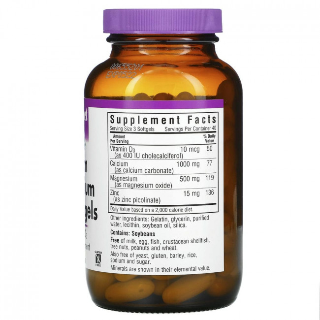 Bluebonnet Nutrition, кальций, магний, цинк, 120 мягких желатиновых капсул