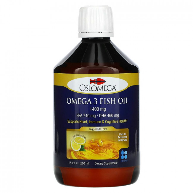 Oslomega, Норвежская серия, рыбий жир с омега-3, натуральный лимонный вкус, 500 мл (16,9 жидк. унции)