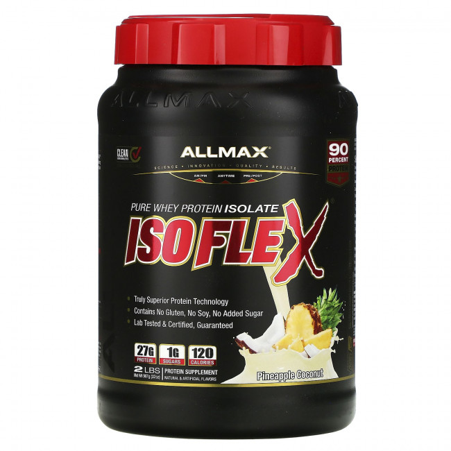 ALLMAX Nutrition, Isoflex, чистый изолят сывороточного протеина (фильтрация ионно-заряженных частиц WPI), ананас и кокос, 907 г (2 фунта) ALLMAX Nutrition, Isoflex, чистый изолят сывороточного протеина (фильтрация ионно-заряженных частиц WPI), ананас и кокос, 907 г (2 фунта)