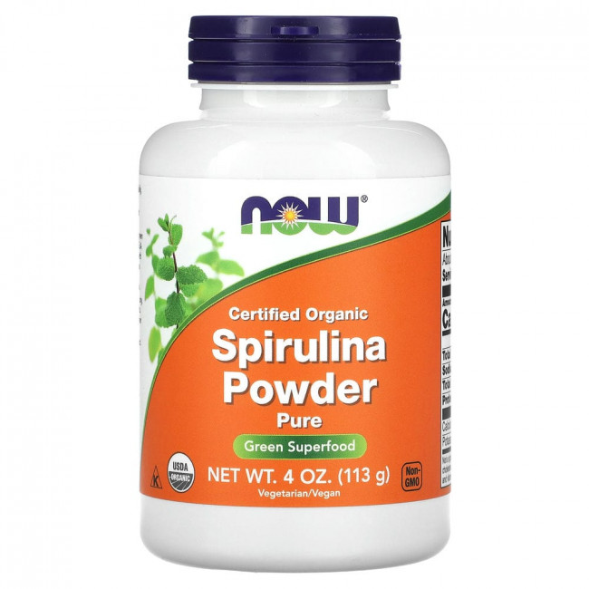 NOW Foods, Сертифицированный органический порошок из спирулины, чистый, 113 г (4 унции) NOW Foods, Сертифицированный органический порошок из спирулины, чистый, 113 г (4 унции)