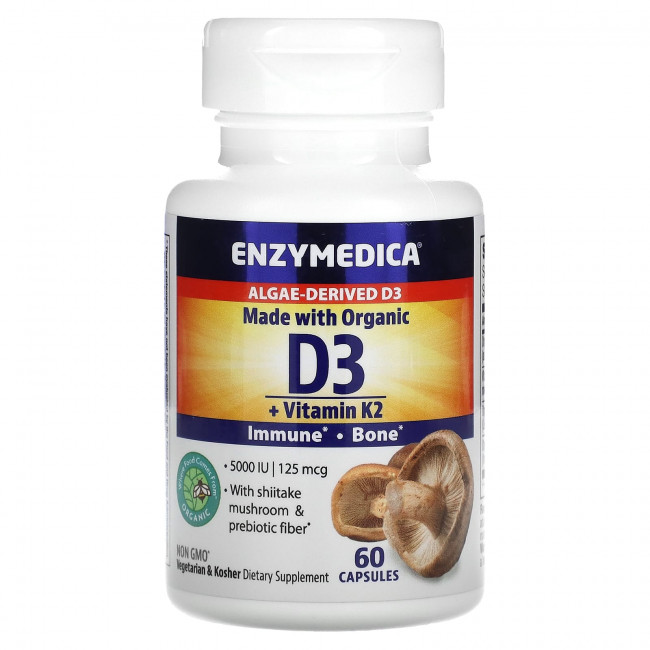 Enzymedica, Органический D3 + витамин K2`` 60 капсул Enzymedica, Органический D3 + витамин K2`` 60 капсул