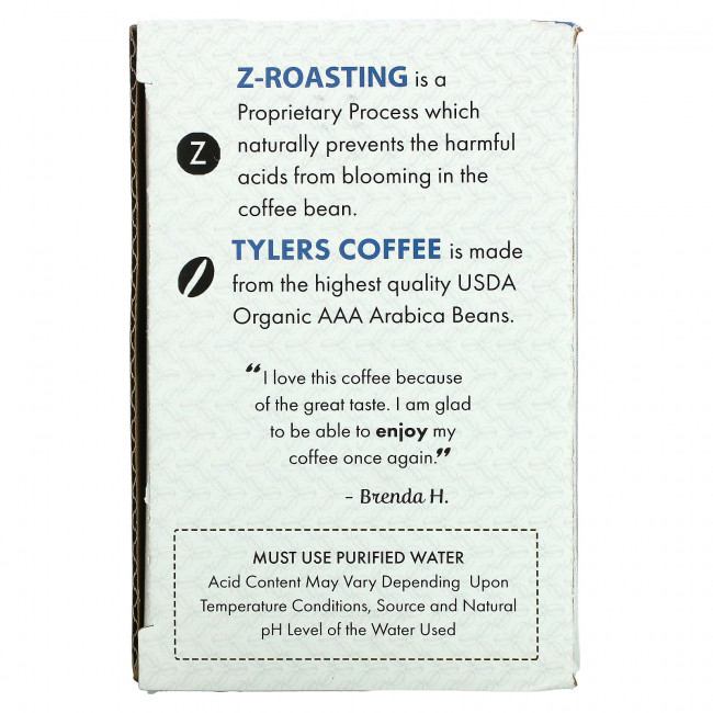 Tylers Coffees, Органический кофе, обычный, без кислоты, 16 капсул (8 г) каждая Tylers Coffees, Органический кофе, обычный, без кислоты, 16 капсул (8 г) каждая