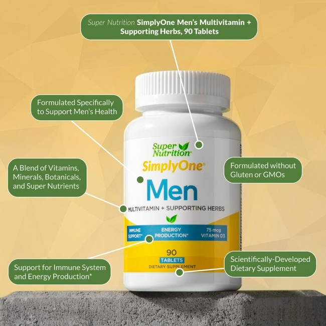 Super Nutrition, SimplyOne, мультивитамины и поддерживающие травы для мужчин, 90 таблеток Super Nutrition, SimplyOne, мультивитамины и поддерживающие травы для мужчин, 90 таблеток