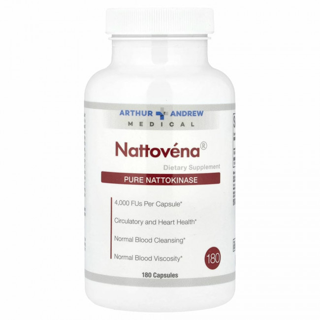 Arthur Andrew Medical, Nattovena, очищенная наттокиназа, 200 мг, 180 капсул Arthur Andrew Medical, Nattovena, очищенная наттокиназа, 200 мг, 180 капсул