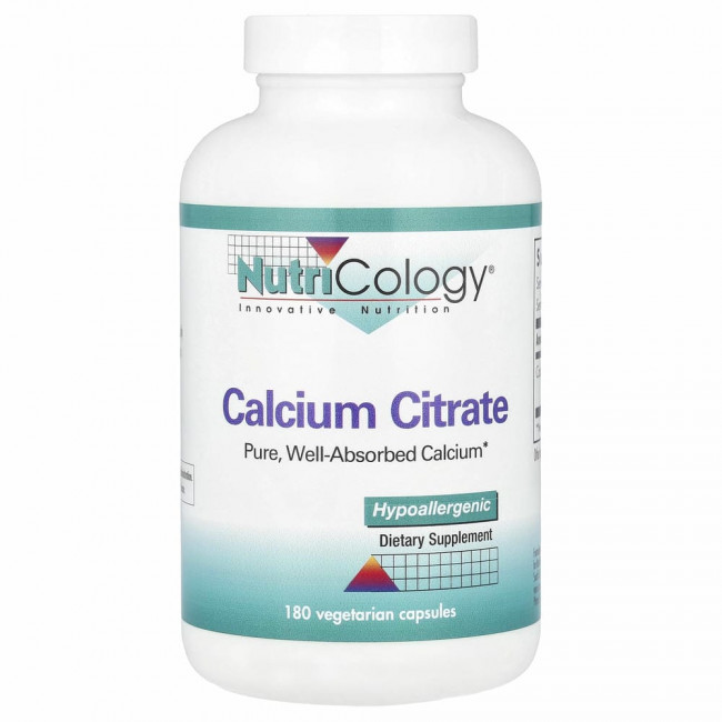 Nutricology, цитрат кальция, 180 вегетарианских капсул