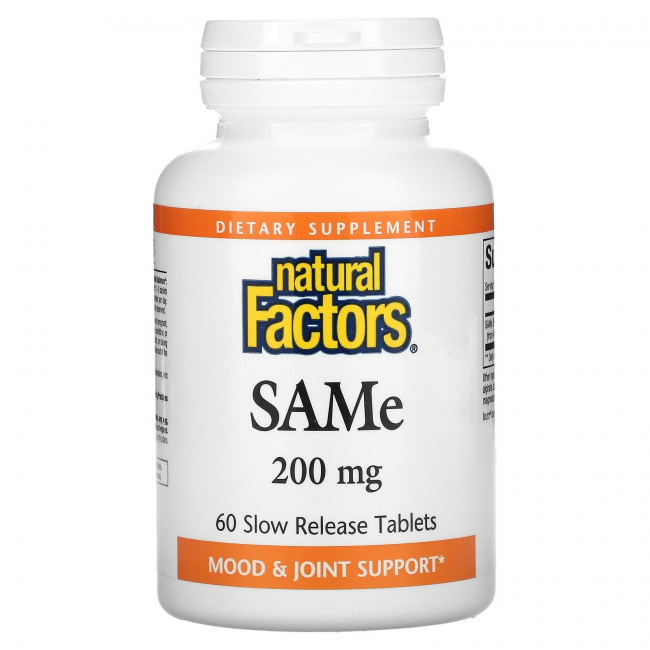 Natural Factors, SAMe, 200 мг, 60 таблеток медленного высвобождения Natural Factors, SAMe, 200 мг, 60 таблеток медленного высвобождения