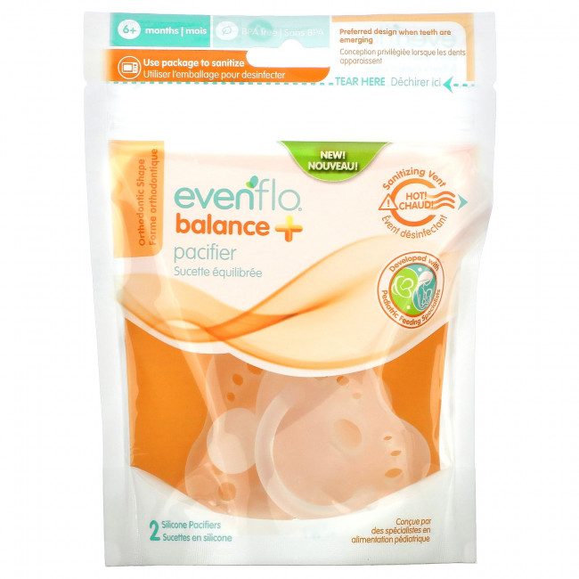 Evenflo Feeding, Balance + соска, от 6 месяцев, 2 силиконовые пустышки Evenflo Feeding, Balance + соска, от 6 месяцев, 2 силиконовые пустышки