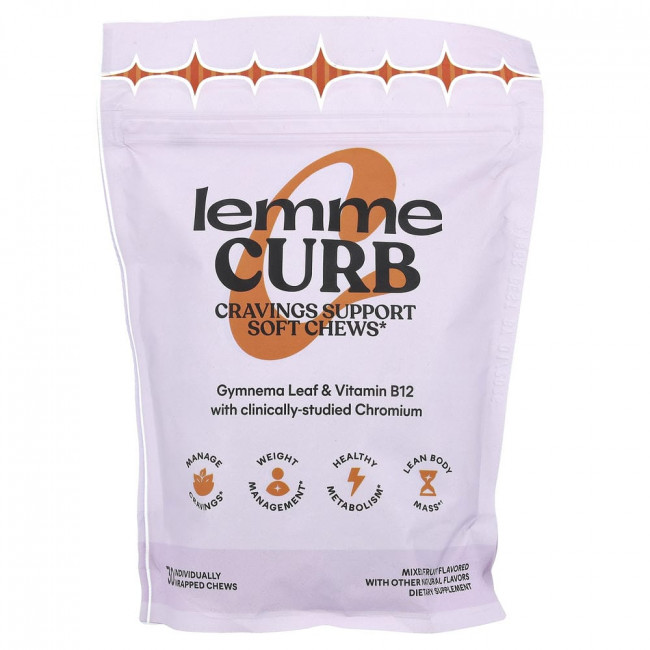 Lemme, Curb, Cravings & Lean Body Mass Support — мягкие жевательные конфеты со вкусом смешанных фруктов, 30 конфет в индивидуальной упаковке.