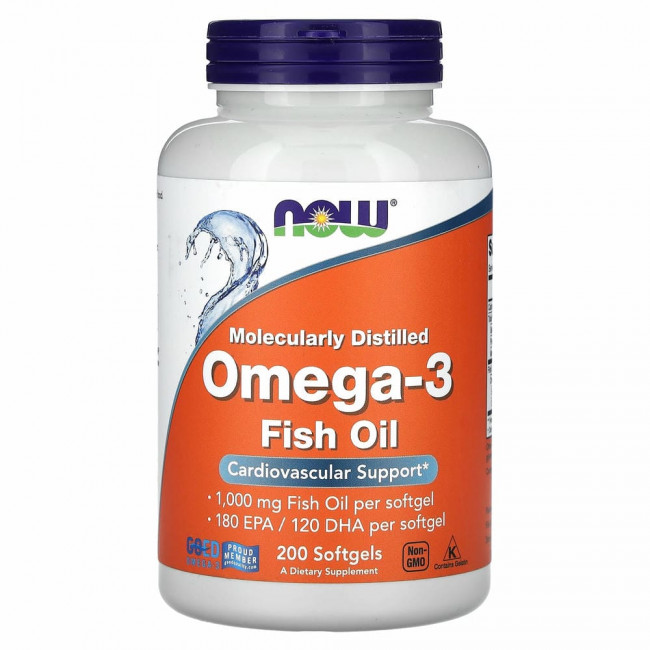 NOW Foods, жирные кислоты омега-3, 180 ЭПК / 120 ДГК, 200 капсул