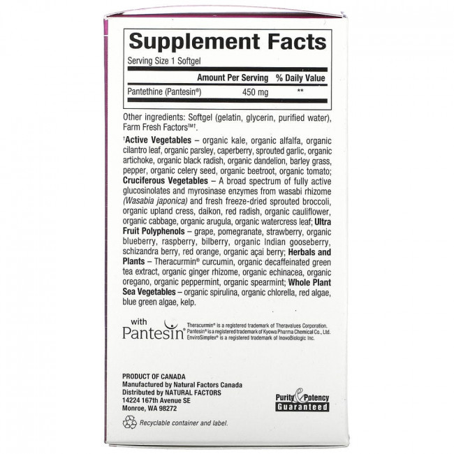 Natural Factors, BioCoenzymated, B5, пантетин, 450 мг, 60 капсул Natural Factors, BioCoenzymated, B5, пантетин, 450 мг, 60 капсул