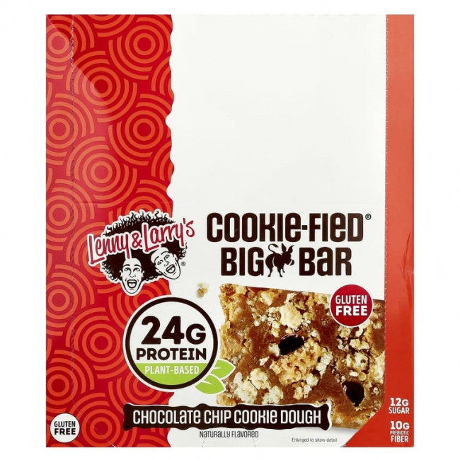 Lenny & Larry's, Cookie-Fied® Big Bar, тесто для печенья с шоколадной крошкой, 12 батончиков, 90 г (3,17 унции) Lenny & Larry's, Cookie-Fied® Big Bar, тесто для печенья с шоколадной крошкой, 12 батончиков, 90 г (3,17 унции)