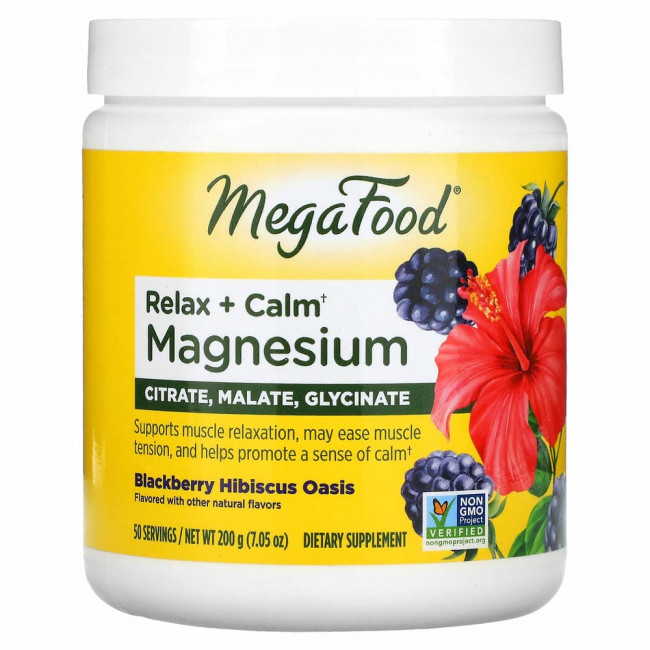MegaFood, Relax + Calm Magnesium, Оазис ежевики и гибискуса, 7,05 унции (200 г) MegaFood, Relax + Calm Magnesium, Оазис ежевики и гибискуса, 7,05 унции (200 г)