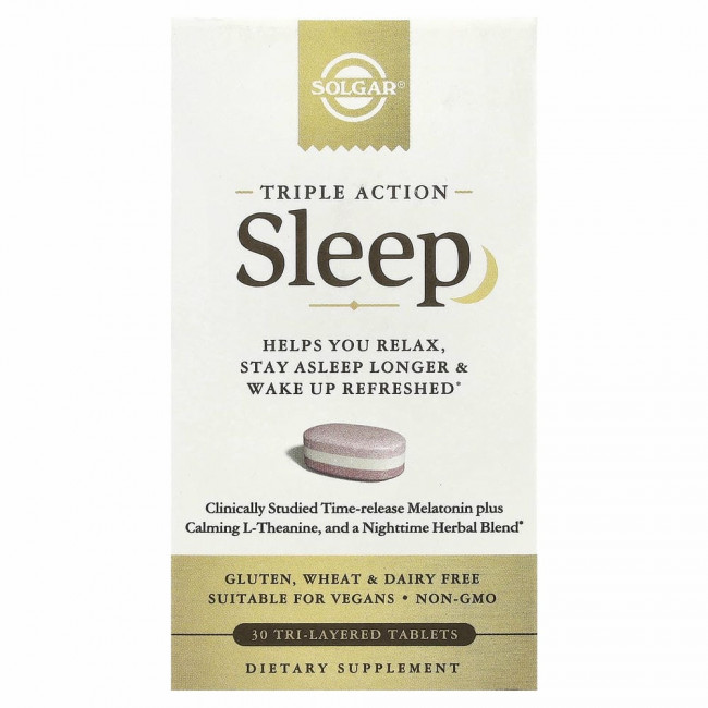 Solgar, Sleep, тройного действия, 30 трехслойных таблеток Solgar, Sleep, тройного действия, 30 трехслойных таблеток