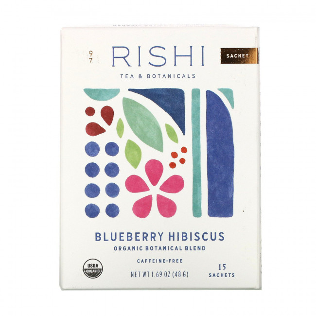 Rishi Tea, органический чай с растительной смесью, гибискус и черника, без кофеина, 15 пакетиков, 48 г (1,69 унции) Rishi Tea, органический чай с растительной смесью, гибискус и черника, без кофеина, 15 пакетиков, 48 г (1,69 унции)