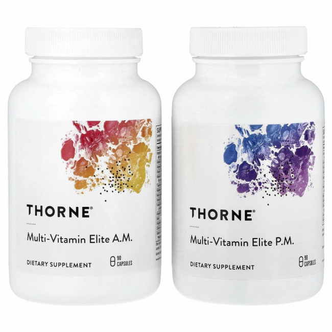 Thorne Research, Multi-Vitamin Elite, мультивитамины для приема утром и вечером, 2 флакона, по 90 капсул
