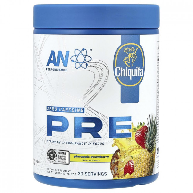 AN Supps, предтренировочный комплекс, без кофеина, ананас и клубника, 390 г (13,75 унций)