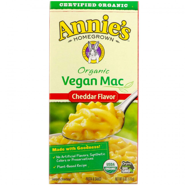 Annie's Homegrown, Органический веганский мак, Вкус сыра чеддер, 6 унц. (170 г) Annie's Homegrown, Органический веганский мак, Вкус сыра чеддер, 6 унц. (170 г)