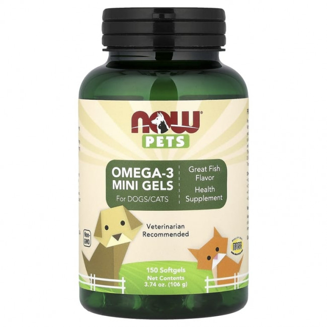 NOW Foods, Pets, мини-капсулы с омега-3, для собак и кошек, со вкусом рыбы, 150 капсул, 106 г (3,74 унции) NOW Foods, Pets, мини-капсулы с омега-3, для собак и кошек, со вкусом рыбы, 150 капсул, 106 г (3,74 унции)