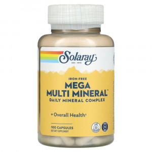 Solaray, Mega Multi Mineral, Без железа в составе, 100 капсул Solaray, Mega Multi Mineral, Без железа в составе, 100 капсул