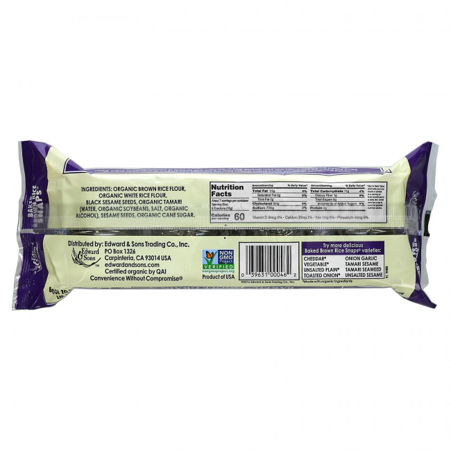 Edward & Sons, Цельнозерновое печенье из коричневого риса, черный кунжут, 100 г (3,5 унции)